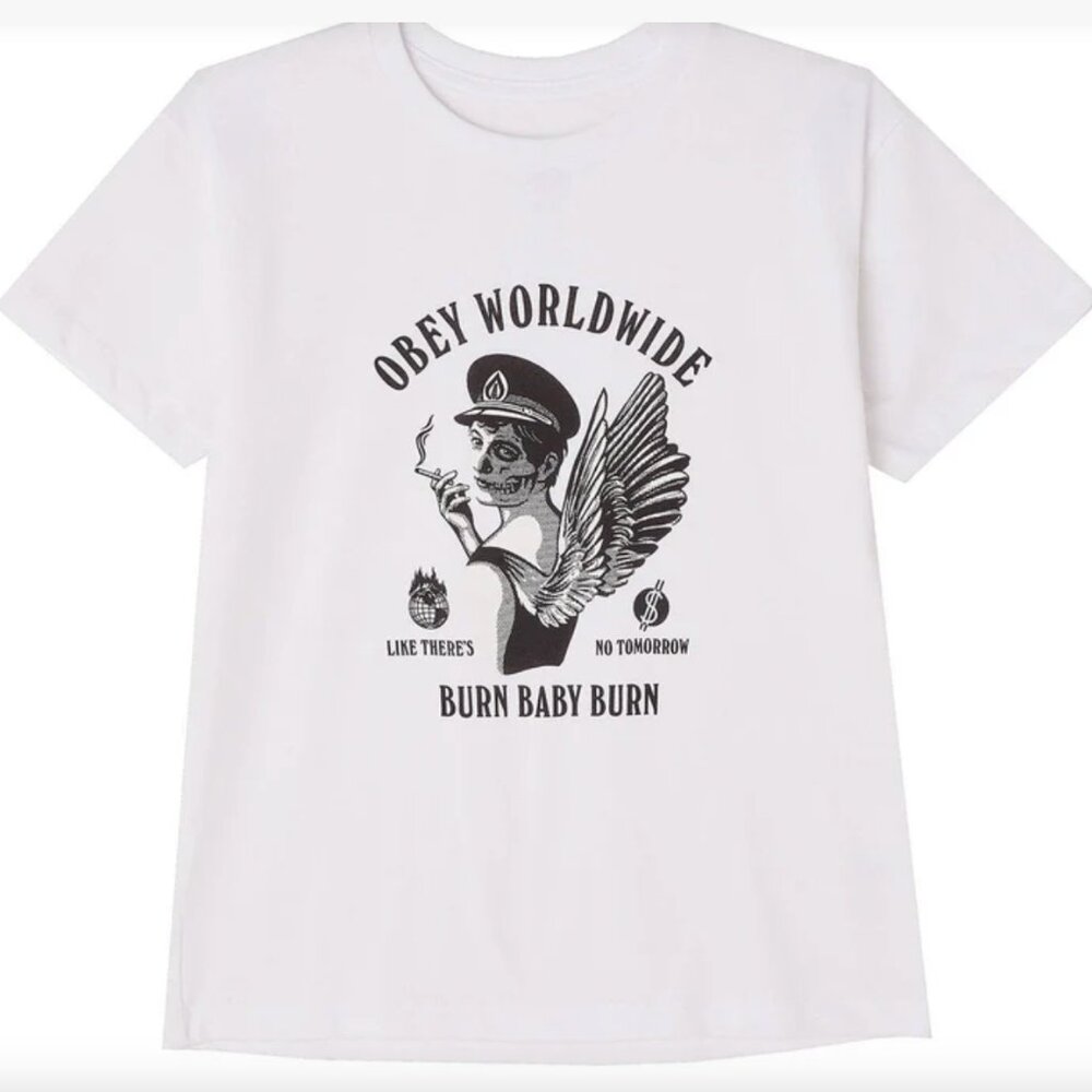 Obey Burn Baby Burn Sustainable WHITE T-Shirt - Medium